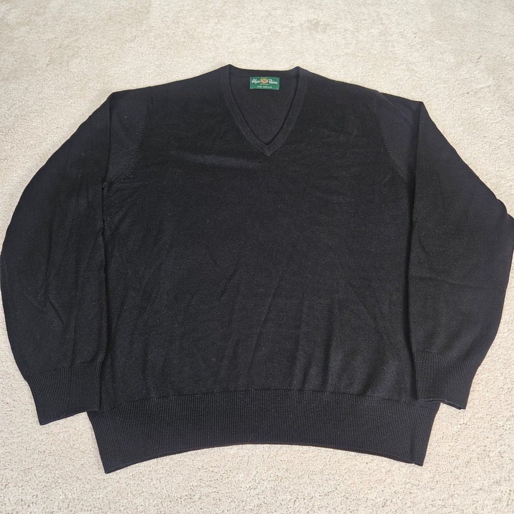 Alan Paine Mens 100% Merino Wool Sweater Black Sz L Old Money Preppy Grandpacore